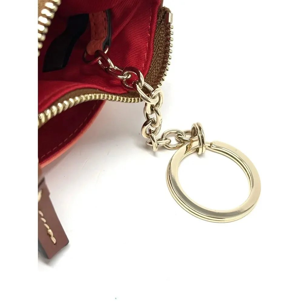 Dooney & Bourke Pebble Grain Coin Case Coral Zippered Pouch Interior Key Ring